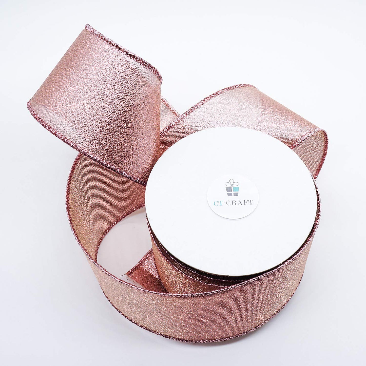 CT CRAFT LLC Metallic Diamond Wired Ribbon 2.5" x 10 Yards Rose Gold for Christmas Home Decor Bow Gift Wrapping DIY Crafts Wreath Garland Wedding