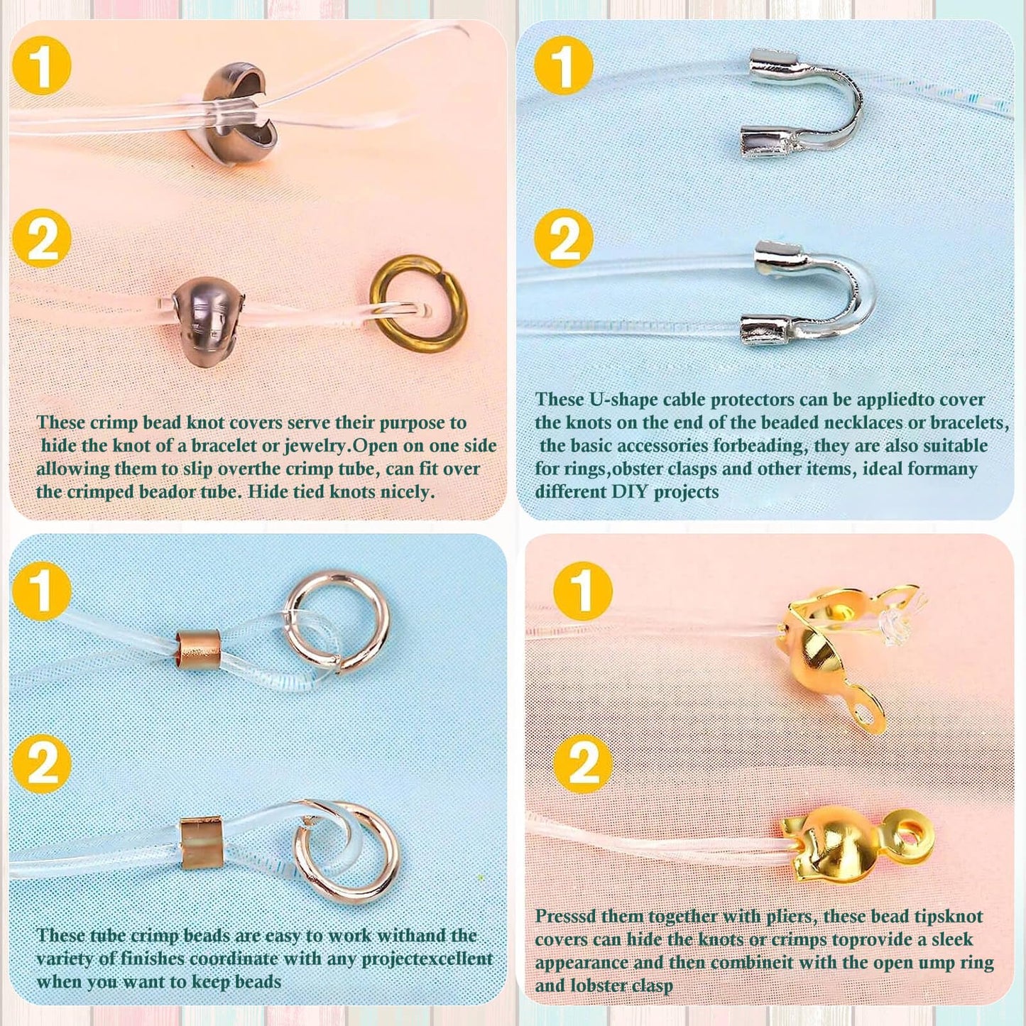 Acejoz 2165 Pcs Crimp Beads for Jewelry Making, Incliding Crimp Bead Covers, Crimp Tubes, Knot Covers, Jump Rings,Wire Guardians, Crimping Pliers, Elastic String for Bracelets Necklaces Making