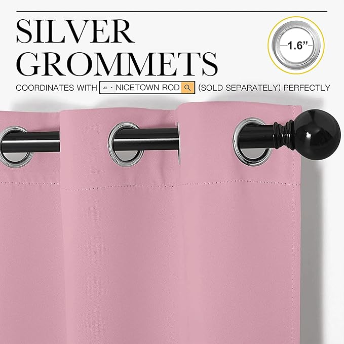 NICETOWN Room Darkening Curtains for Kitchen, Rouge Pink, Set of 2, 42 inches Wide by 50 inches Long, Window Treatment Thermal Insulated Solid Grommet Room Darkening Curtains/Drapes for Bedroom