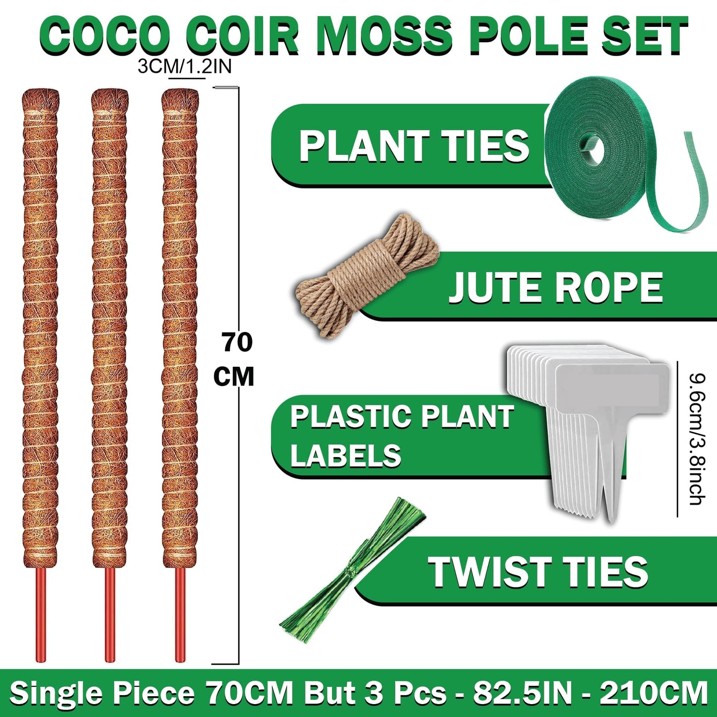 MONTIVO 3 Pack 28 Inch Moss Pole, Stackable Moss Poles for Climbing Plants Monstera, Tall Plant Sticks Accessories, Large Coir Monstera Plant Support Stakes for Potted Plants Indoor, Pothos