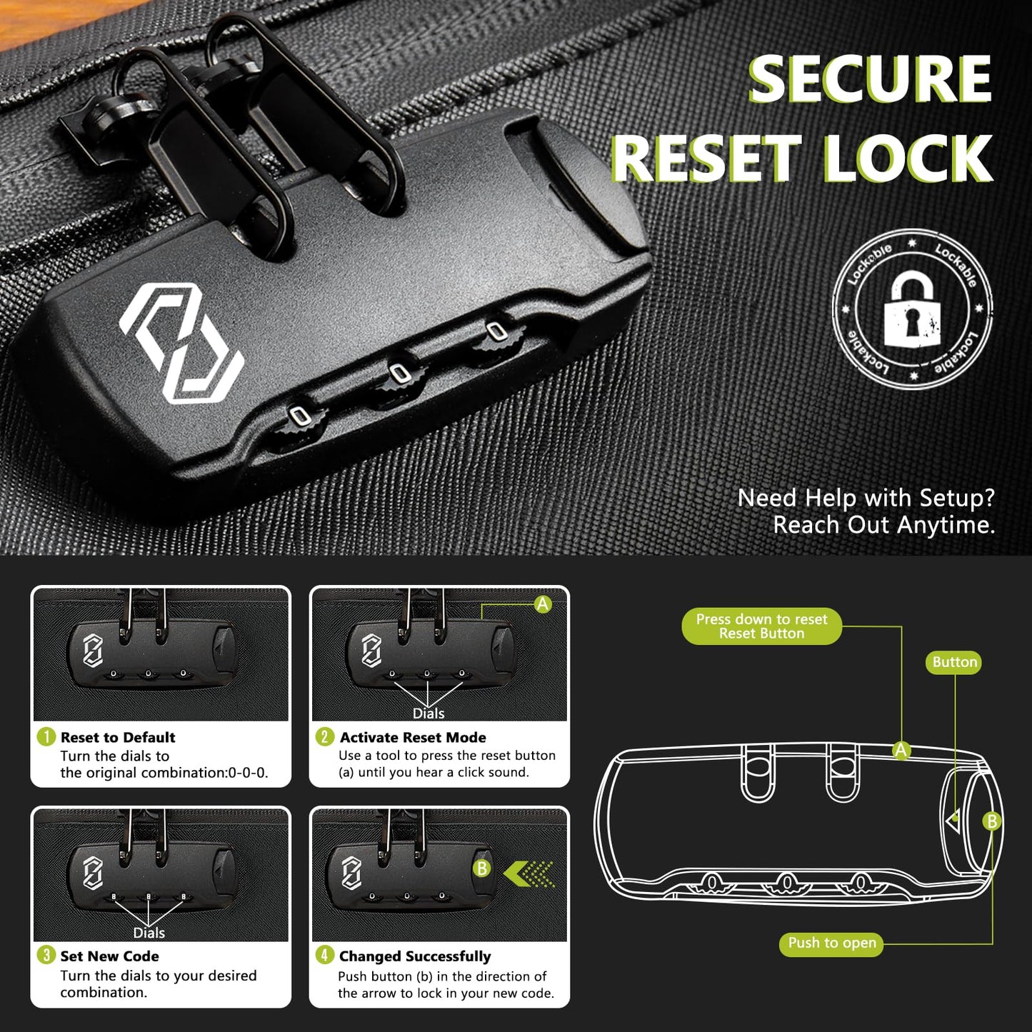 OZCHIN Smell Proof Bag with Combination Lock Tobacco Pipe Pouch Bag File Organizer Case Container Medicine Lock Box Odorless Storage Bag Great Gift for Friend (Black, L)