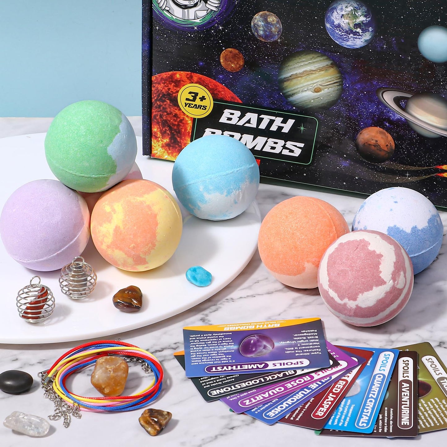 Toylink Galaxy Bath Bombs for Kids with Surprise Inside Space Toys, 8 Pack Planet Bath Bombs with Solar System Gemstones Organic Bubble Bath Fizzies Birthday Christmas Gift for Boys Girls