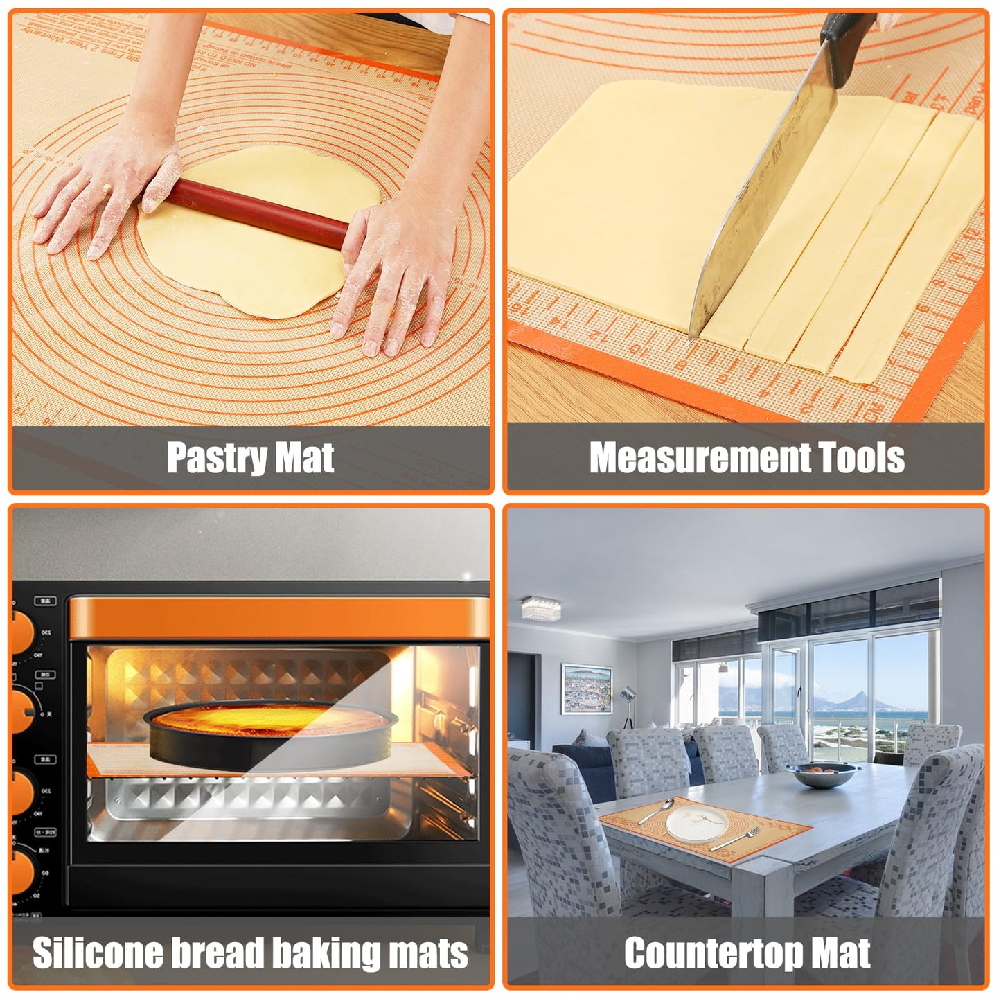 Silicone Pastry Mat 34x26 Inch Nonstick Baking Mat -Perfect for Doug, Pastry, Bread, Dough Rolling, Kneading Board, Pie Crust, Fondant, Pasta/Pizza, Kitchen Counter Mat
