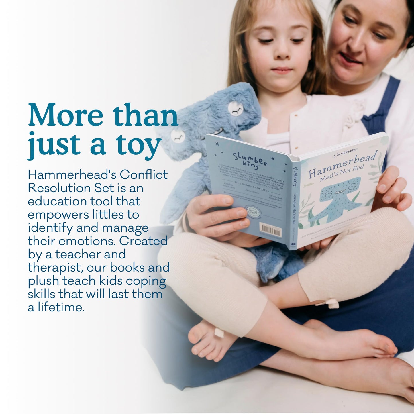 Slumberkins 14" Hammerhead Kin & 2 Board Books Complete Set Bundle | Promotes Conflict Resolution, Social Skills & Responsibility | Social Emotional Development (Hammerhead Kin Plush + 2 Board Books)