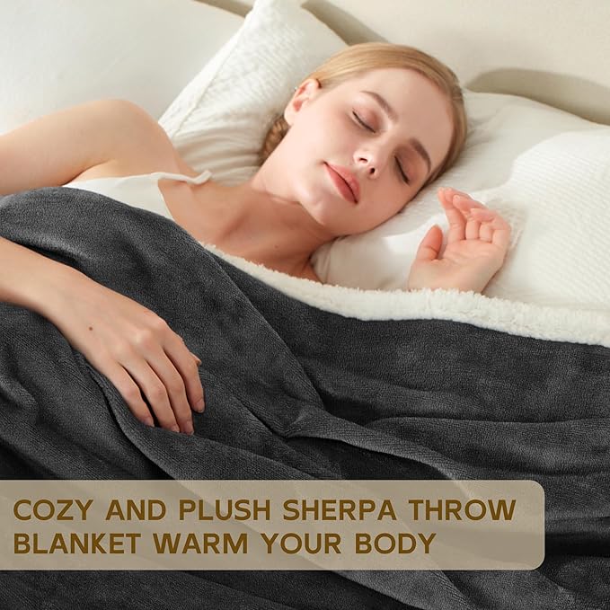 BEAUTEX Sherpa Fleece Throw Blanket Twin Size for Couch - Thick and Warm Blanket for Winter, Fluffy Flannel Plush Twin Blanket, Fuzzy Grey Cuddle Blankets for Couch Bed Sofa (60" x 80", Grey)