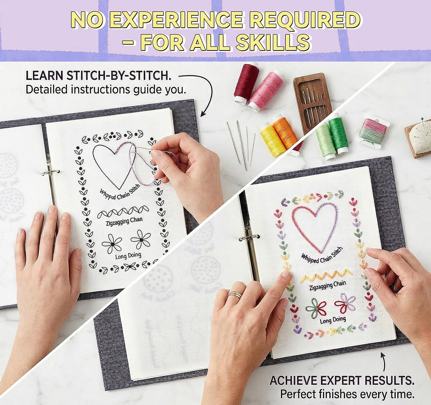 StiVerse Embroidery Stitch Book with Detachable Fabric Pages, 2026 Upgraded Embroidery Kits with Illustrated Guide to Universal Embroidery Stitches for Beginners Adults and DIY Craft Lovers