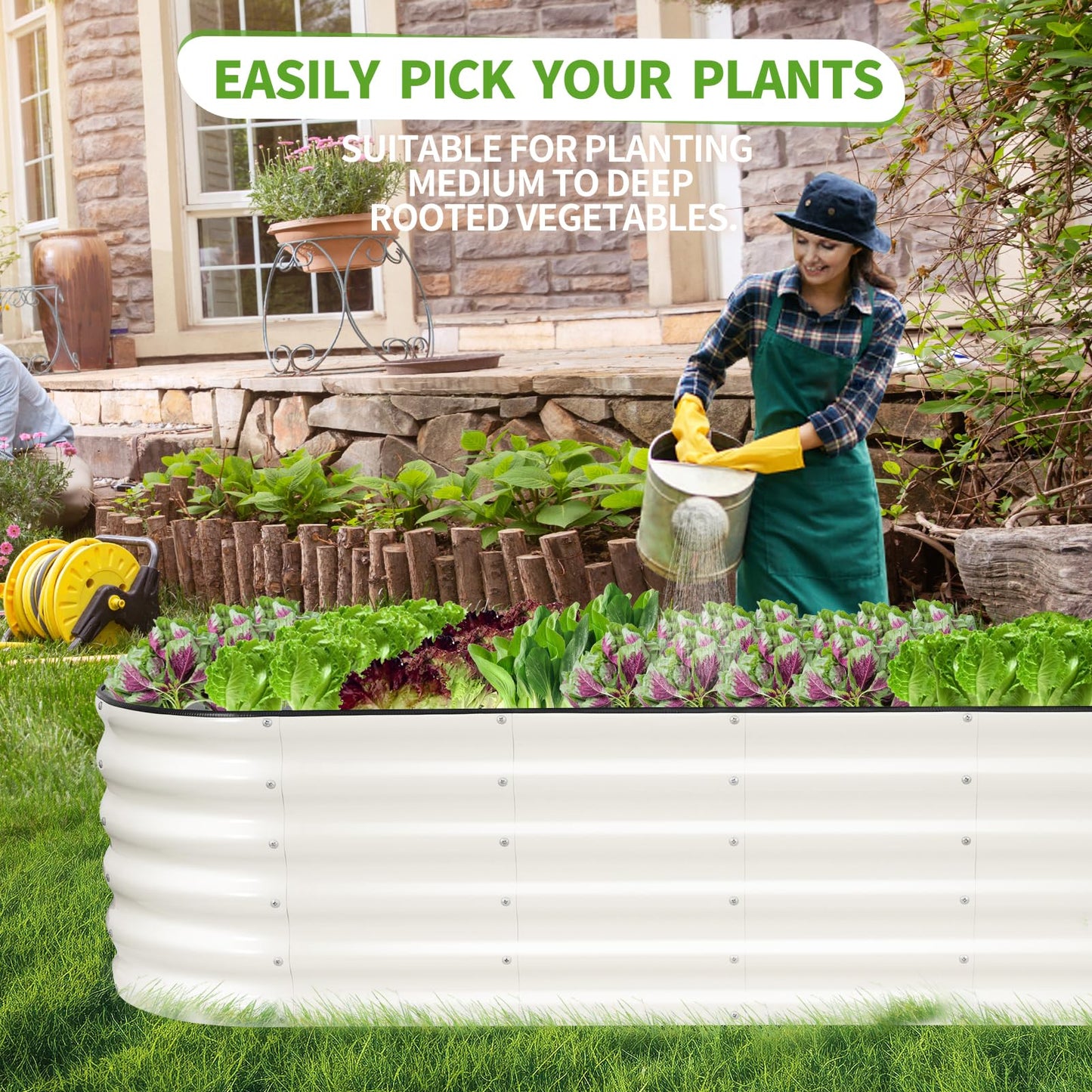 Permade Galvanized Raised Garden Bed Outdoor- 2 Pcs Raised Beds for Gardening| Metal Planter Box, Steel Raised Garden Bed Kit with Gloves for Vegetables, Flower, Herbs (6x2x1.4FT, White)
