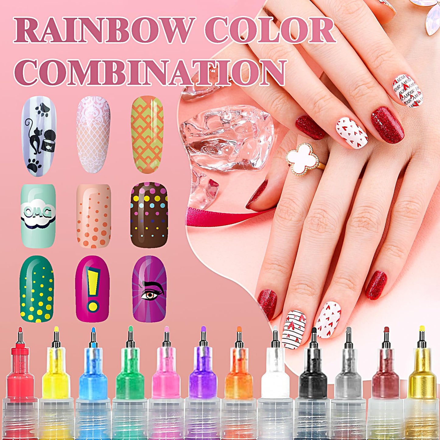 12 Colors Nail Art Pens, 0.5mm Fine Tip 3D Acrylic Polish Pen Set, Waterproof Quick-Drying Dotting Graffiti Drawing Liner Brush, DIY Nail Art Design Manicure Tools for Beginners Women Home Salon Use