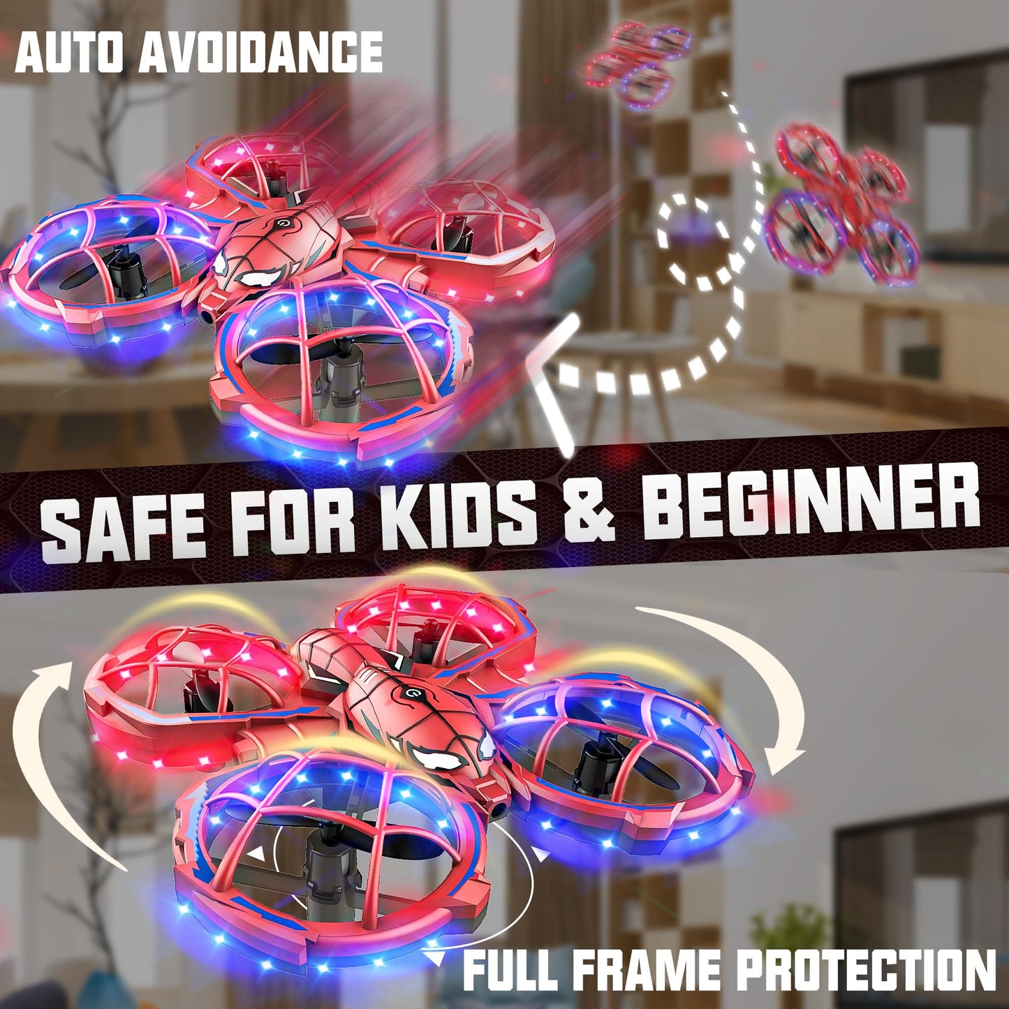 BEZGAR Mini Drone Easy to fly Beginner, LED Remote Control Drones, RC Quadcopter with Auto Hovering, 3 Speed Mode, 360° Flips Stunt, Headless Mode, Obstacle Avoidance, Birthday Gifts for Kids 8-12