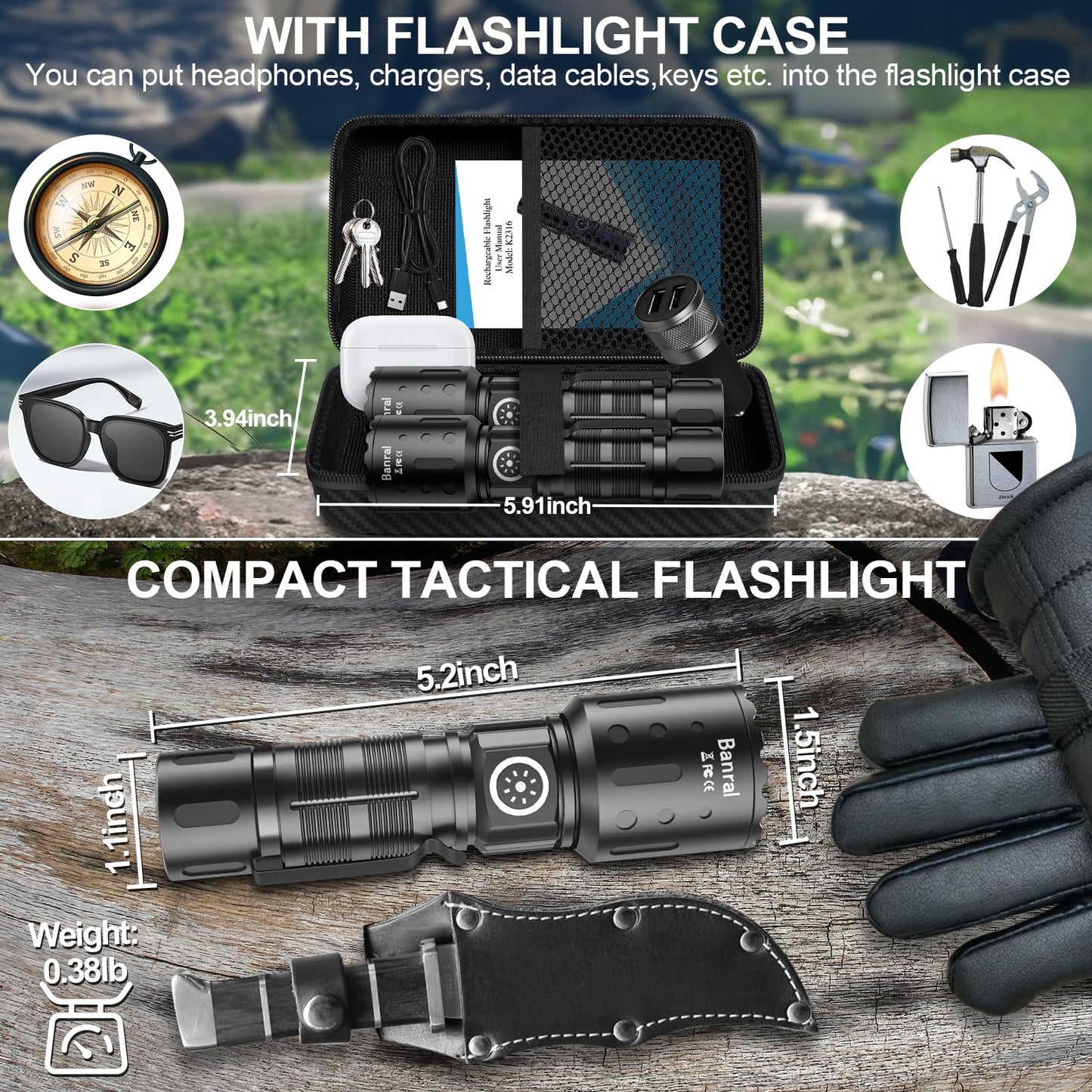 Rechargeable Flashlights High Lumens, Super Bright LED Small Powerful Tactical Flashlight with Memory Function, 6Modes Pocket Waterproof Flash Light for Home,Camping,Car,Emergency,Gifts for Men