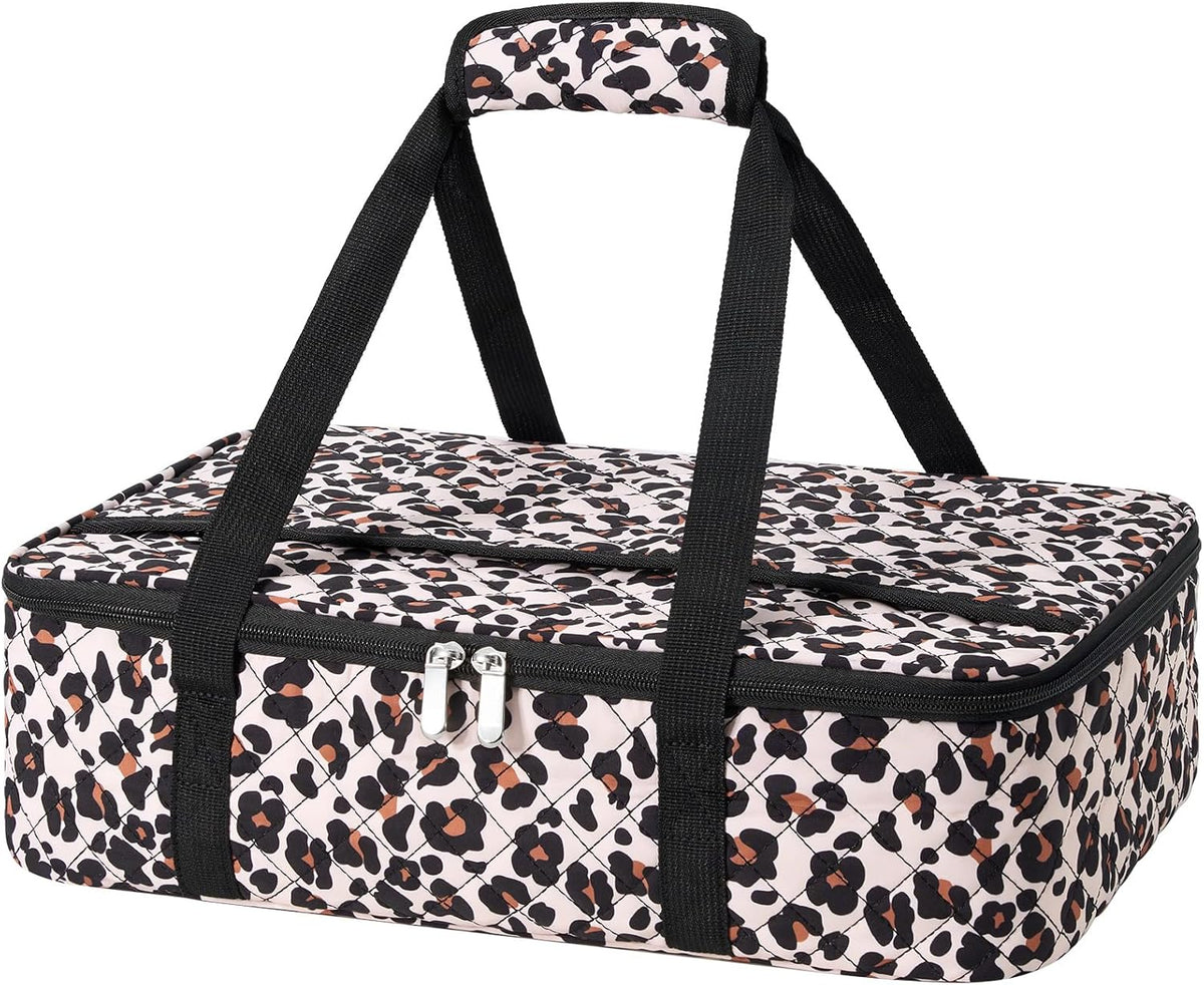 Lunch Bag - Large Insulated Casserole Carrier, Reusable Lunch Box for Men/Women, Insulated Lunch Bag Leakproof Lunchbox for Men Adults Work Picnic Hiking Beach (Leopard Print) 17.12" x 11.42"x 4.53"