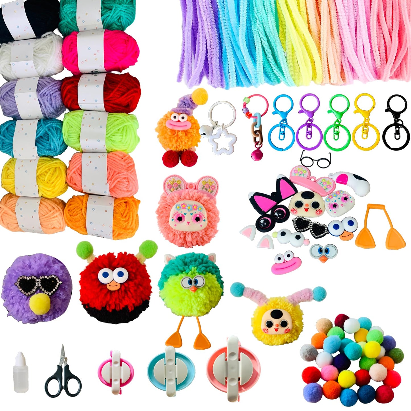 Pom Poms Maker Crafts Kit ,DIY Keychain Making Craft,Create Your Own Keychain for Adult