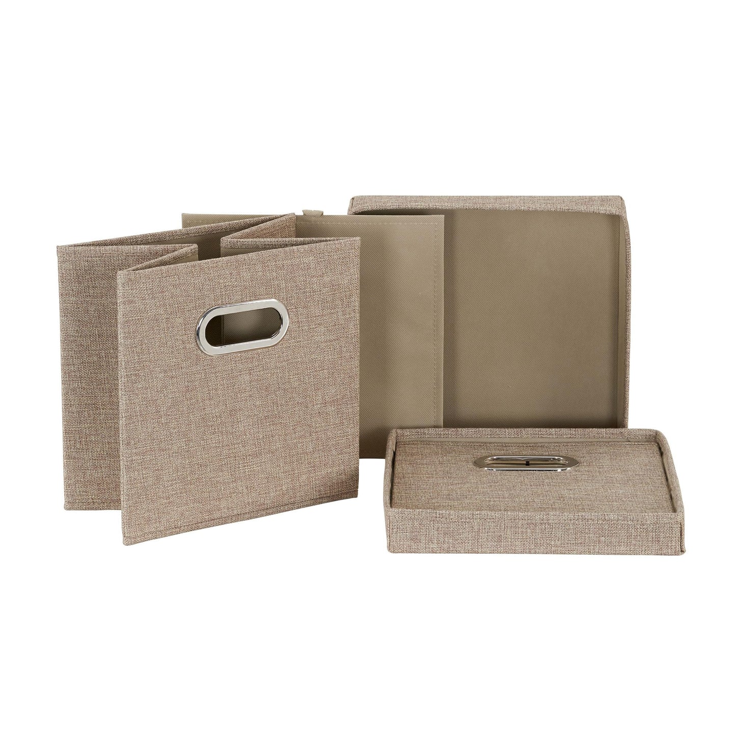Household Essentials 802-1 Café Cube Bin Storage Set with Lids and Handles | 2 Pack, Brown Linen