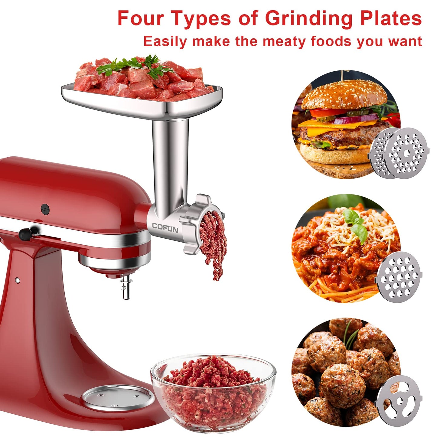 Meat Grinder & Slicer Shredder Attachments for KitchenAid Stand Mixer, Meat Grinder with Sausage Stuffer Tubes and Slicer Shredder Set, 2 Pcs Attachment Set for KitchenAid Mixers by Cofun