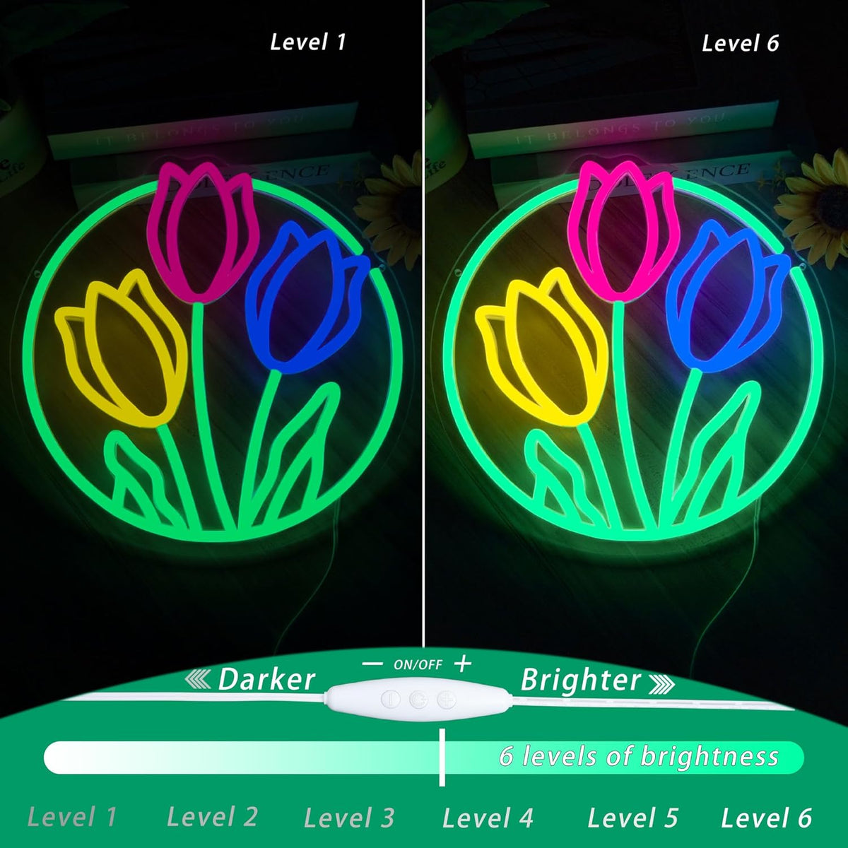 Tulip Neon Sign Flower Neon Lights for Wall Decor Vibrant Flower Shaped Light-up Sign for Girls Bedroom Teen Room living Room Dormitory shop Perfect Valentines Mothers Day Birthday Gift