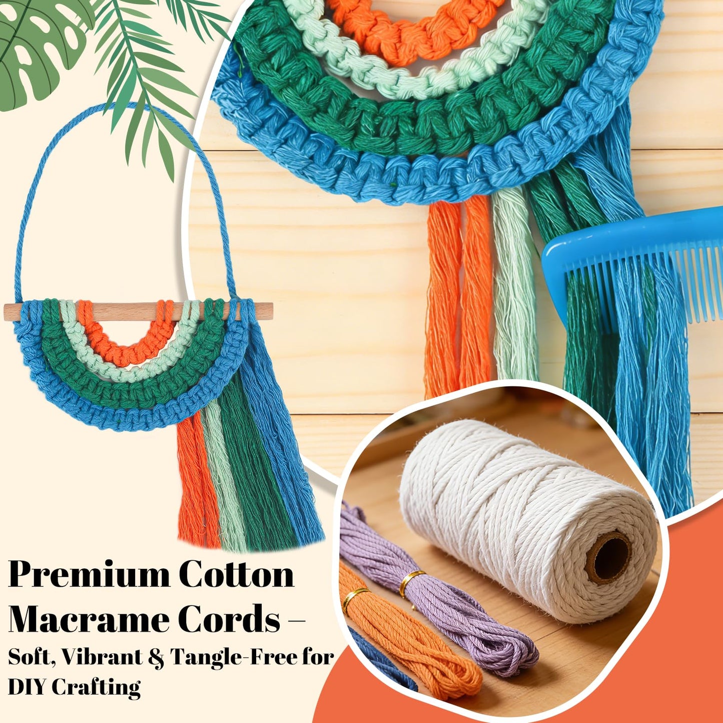 Ecoofor Macrame Kits for Beginners with 366 Feet 3 mm Macrame Cotton Cord, DIY Plant Hanger Kit with Supplies and Instructions, Macrame Beads, Wooden Rings, Dream Catcher Rings