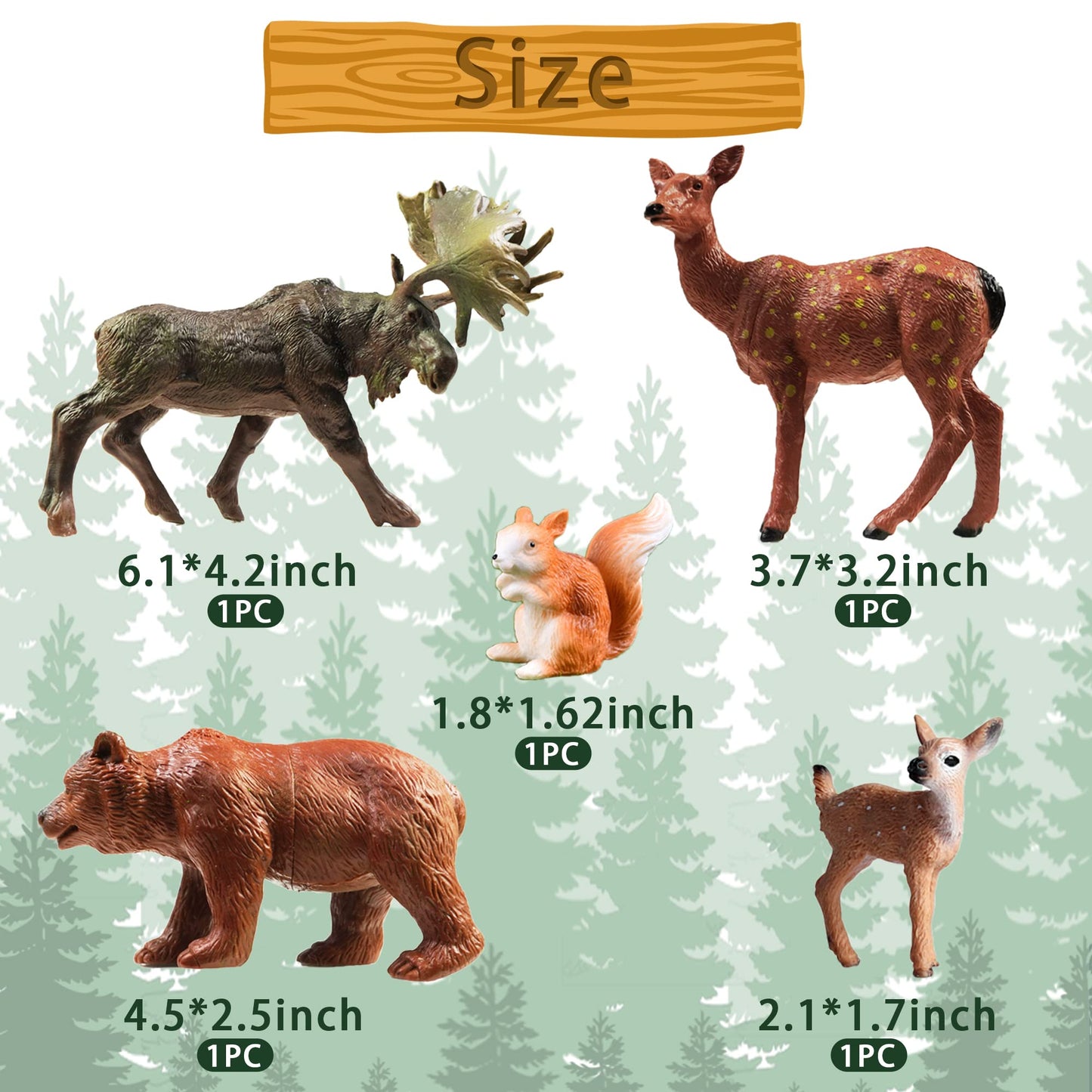 40 PCS Woodland Animals Figures Model Trees 5 Pcs Animal and 35 Pcs Mixed Plastic Trees Forest for Woodland Cake Toppers Decorations Birthday