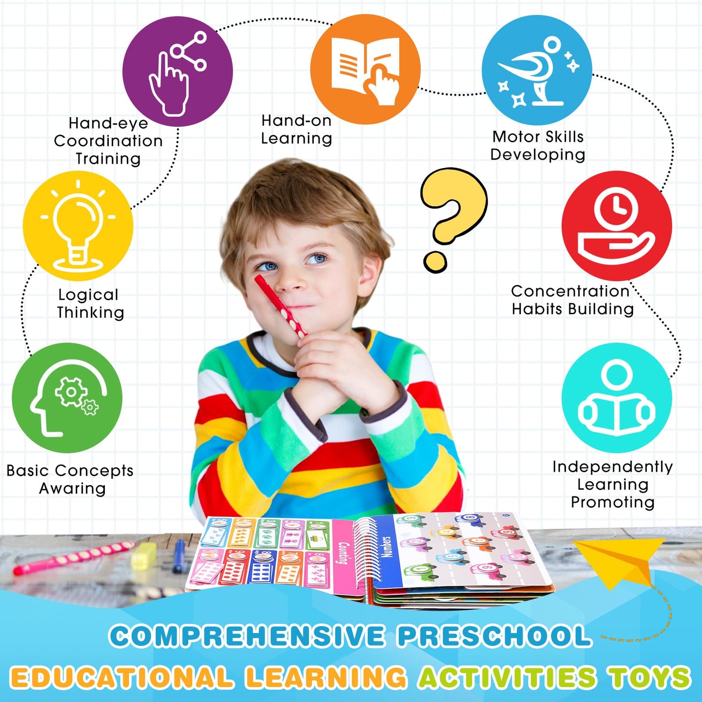 Fuutreo Montessori Busy Book for Toddlers 24 Themes Preschool Learning Binder with Stickers, Cognitive and Sensory Activities for Kids Ages 2-4 Educational Gift for Boys Girls with Gift Box Packaging