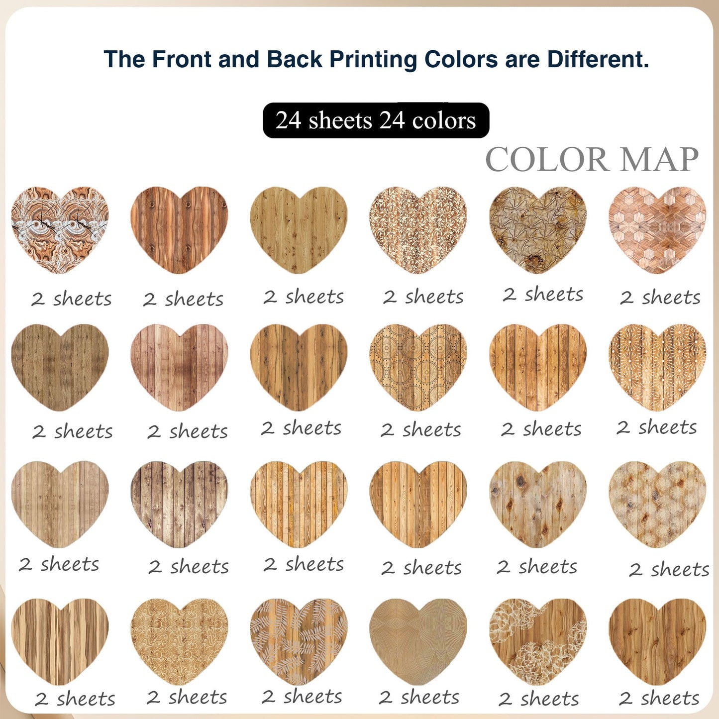 Cotrida 24 Sheets Natural Wood Grain Patterns Scrapbook Paper, with Simple white Flower Leaf prints Decorative Craft Folded Flat for Birthday Wedding Card Making Photo Album Decor, 12'' x 12''