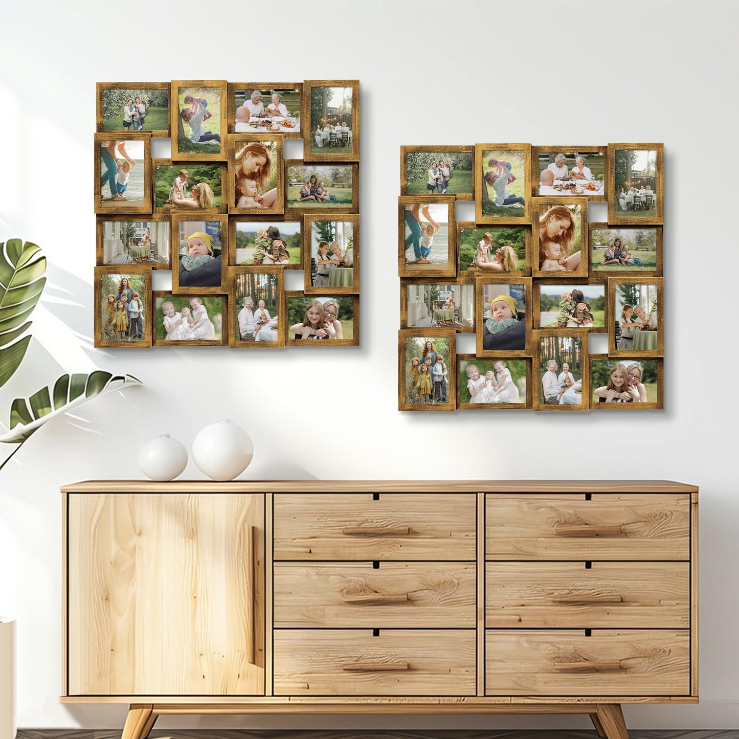 J.M.Deco Collage Picture Frames for Wall 16 Opening, Large Photo Frame Collage Wall Hanging for 4x6 Photo, Reunion Friends Family Memory, Christmas Gift - Retro Gold