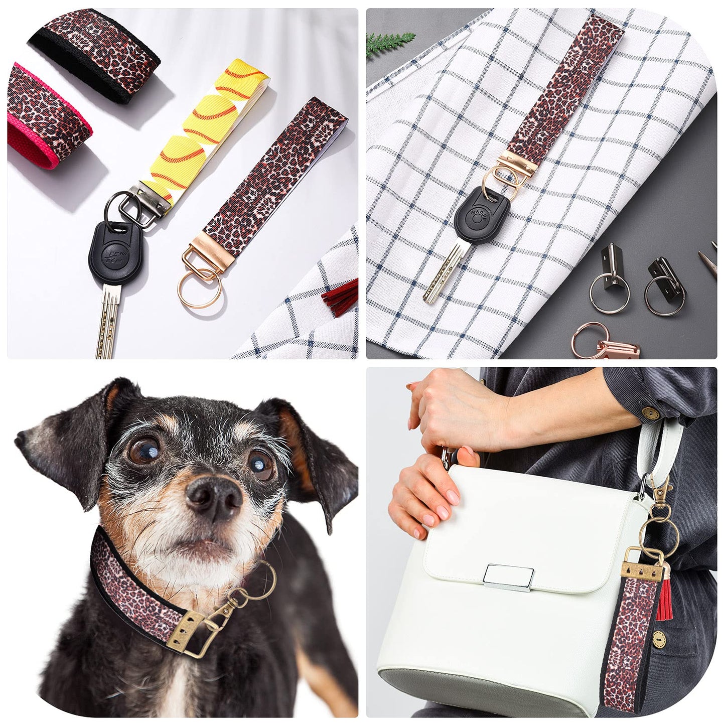 Furge 72 Pieces Key Fob Hardware Set Including 24 Wristlet with Keyring, Colorful Leather Keychain Tassel and Swivel Snap Hooks for Supplies, 6 Colors, Multicolor, Large