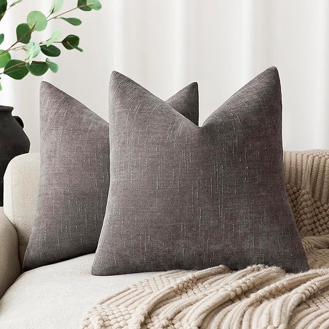 Foindtower Pack of 2 Soft Textured Throw Decorative Pillow Covers Square Accent Solid Cushion Cover Cozy Farmhouse Pillow Case with Zipper for Couch Sofa Bedroom Living Room 24x24 Inch, Charcoal
