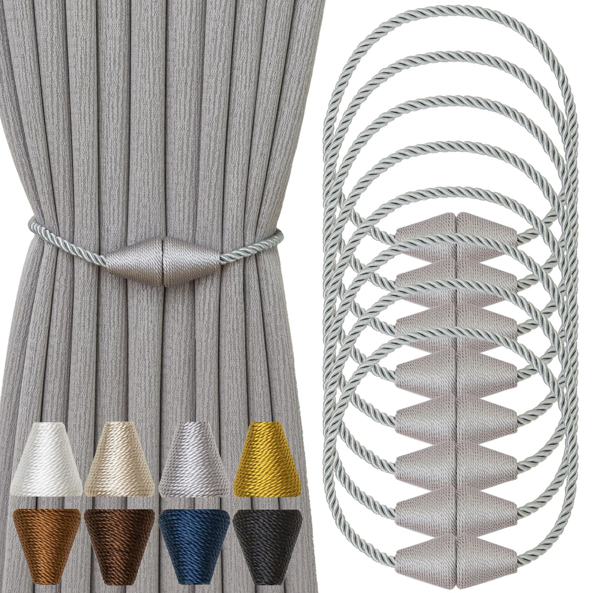 Magnetic Curtain Tiebacks 8 Pack Outdoor Rope Curtain Tie Backs Decorative Window Treatment Holdbacks for Home Decorative Curtain (8 Count)