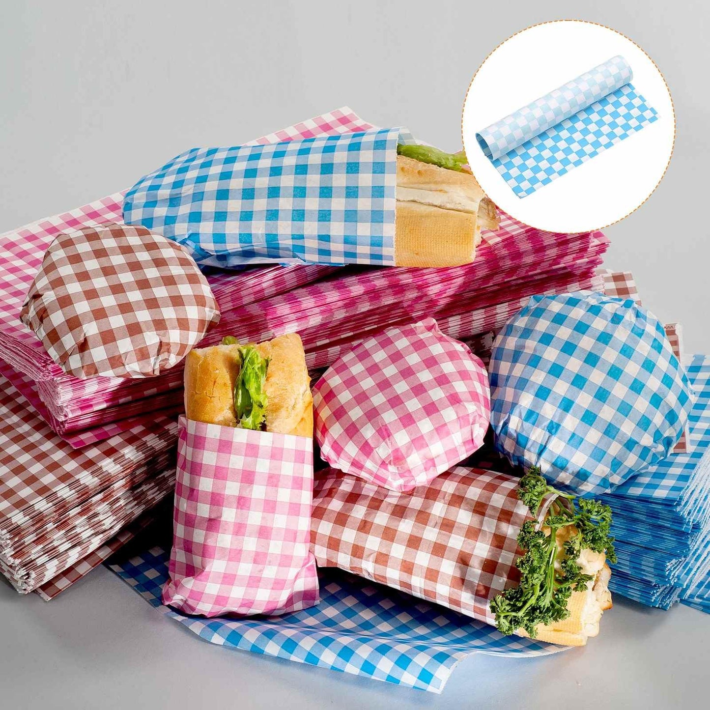 HARFINGTON 300pcs Square Checkered Pattern Wax Paper Sheets 10" x 10" Oil-absorbing Dry Food Wrapping Paper for Sandwich Baking Liners Picnic Basket Bread Hamburger Wrap, Blue