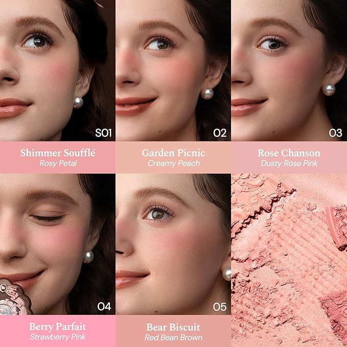Flower Knows The Sweetie Bear Collection Silk Satin Blush,Seamless Soft Blendable Pressed Powder Pink Blush,Highly Pigmented & Long Lasting Natural Finish,0.18 Oz(04 Berry Parfait)