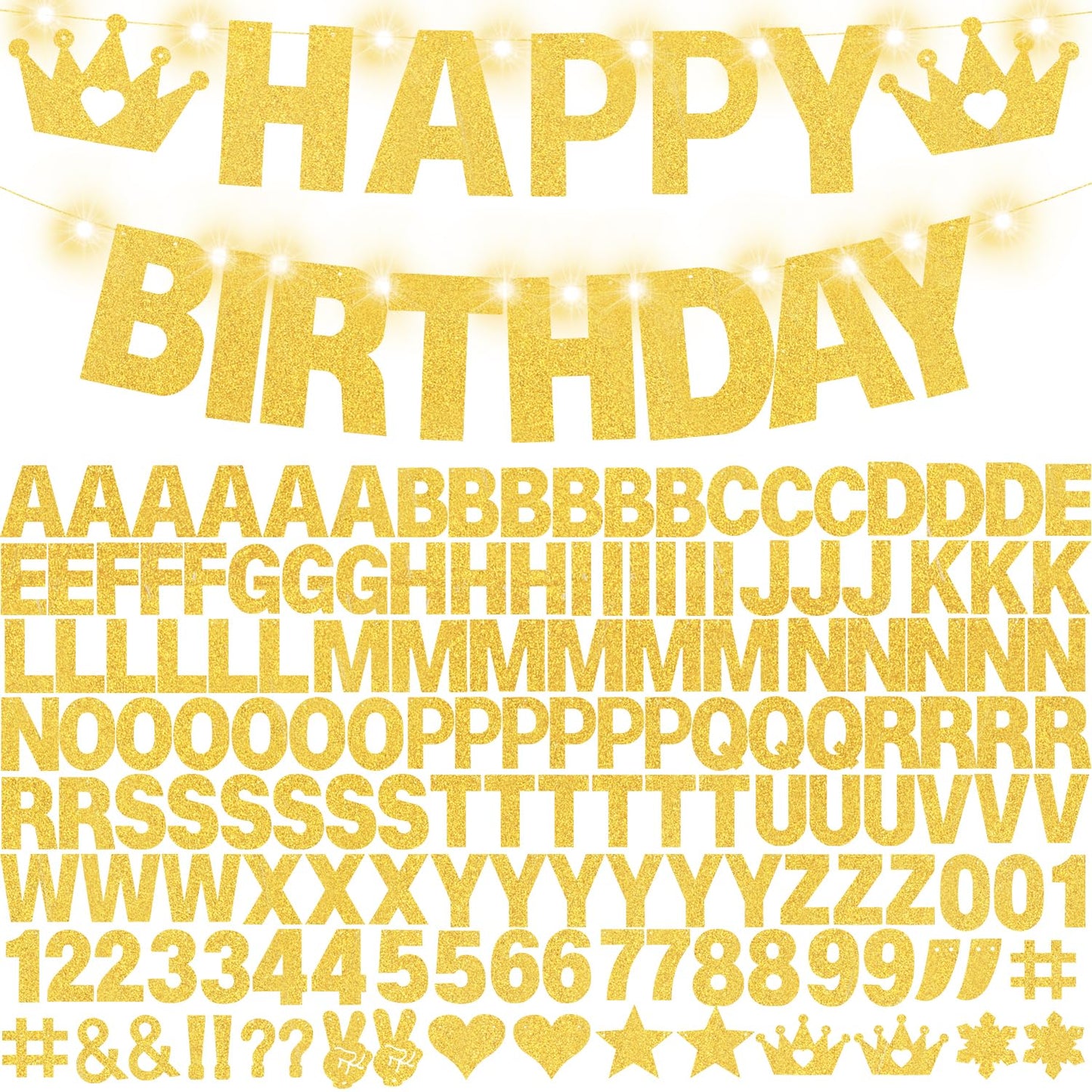 175Pcs DIY Glitter Customizable Banner Kit Custom Banner Happy Birthday Personalized Letter Banners Decor for Christmas Baby Shower Birthday Party Decorations Supplies(Glitter Gold）