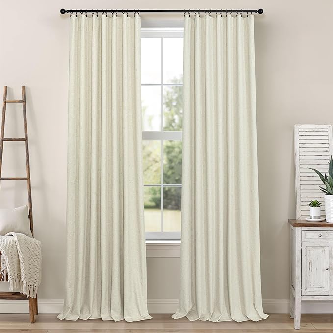 Pitalk Living Room Curtains Ideas Modern Black Out Curtains for Bedroom Windows Treatments 84 Heat & Cold Blocking Drapes for Sliding Glass Door Back Tab 2 Panels Cottage Linen Textured Cream Beige