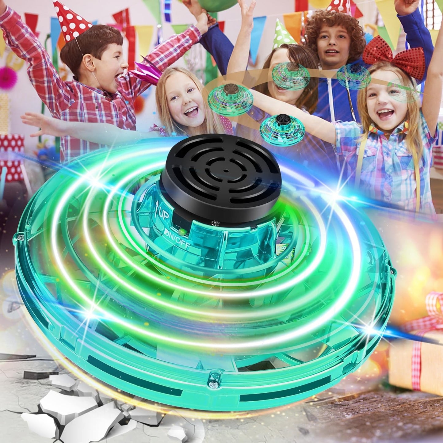 Flying Spinner, FingerToys Magic Flying Spinner, Mini Drones for Kids Adults, Hand Operated Drones Small Sensor Flying Ball Toy with LED Light Indoor Outdoor