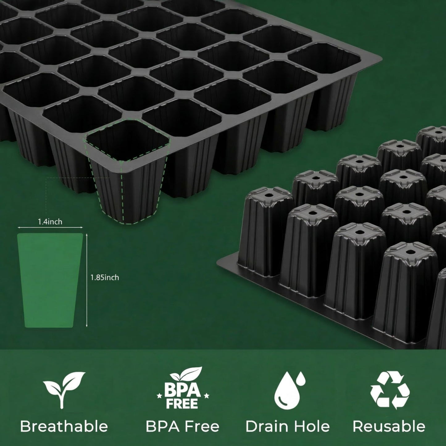 Gardzen 5-Set Seed Starter Tray Kits, Durable Plant Germination Trays with Humidity Vented Domes and Bases, Ideal for Seed Starting, Indoor Gardening, and Greenhouse (Total 200 Cells)