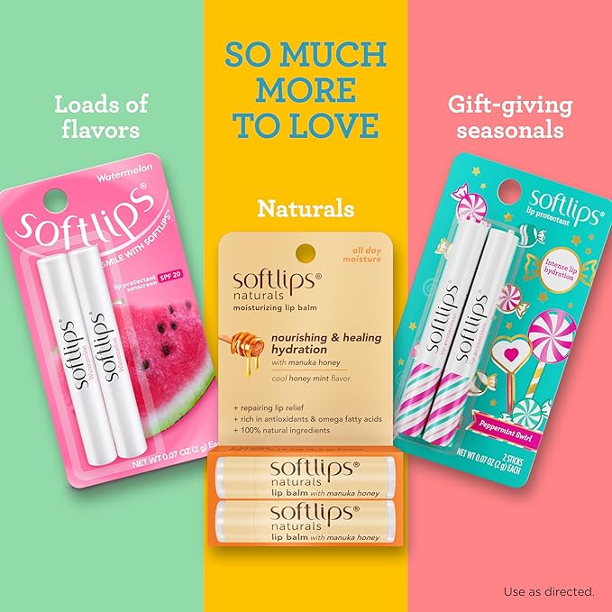 Softlips Daily Lip Moisturizer For Very Dry Lips With SPF, Pearl Tint & Vanilla Flavor Lip Balm, Hydrates, Soothes & Prevents Dry, Chapped Lips, Smooth Glide Formula, Dermatologist Tested, Pack of 2 Chap Sticks
