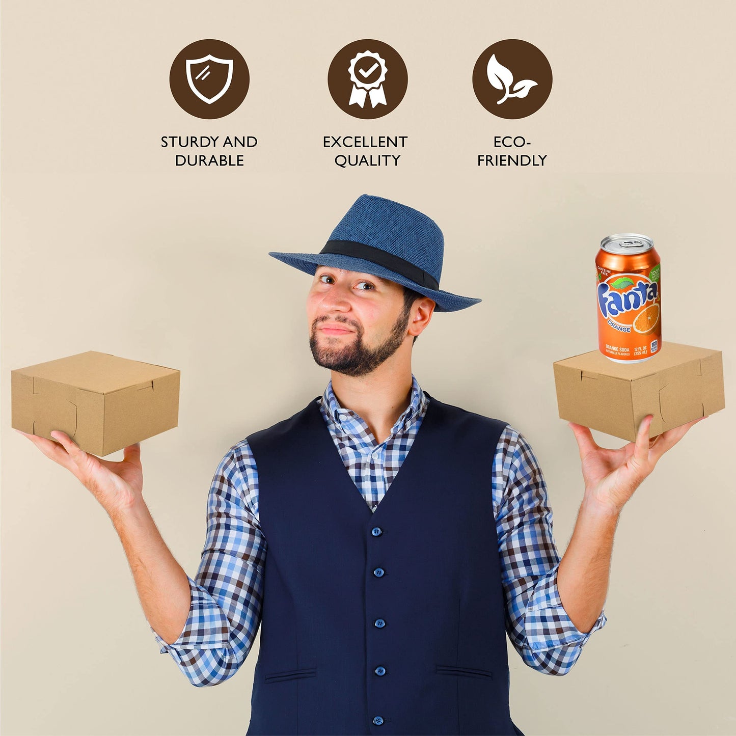 Fit Meal Prep 25 Pack Kraft Bakery Boxes, 6 x 6 x 3 Inches Brown Pastry Boxes, Cardboard Treat Boxes Pie Boxes Cookie Boxes Dessert Boxes for Cupcakes, Chocolates, Donuts, Macarons