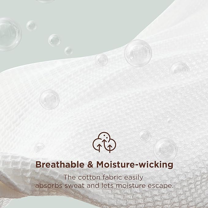 Bedsure 100% Cotton Blanket Queen Size for Bed - Breathable and Soft, Waffle Weave Blanket for Summer Spring, White, 90x90 Inches