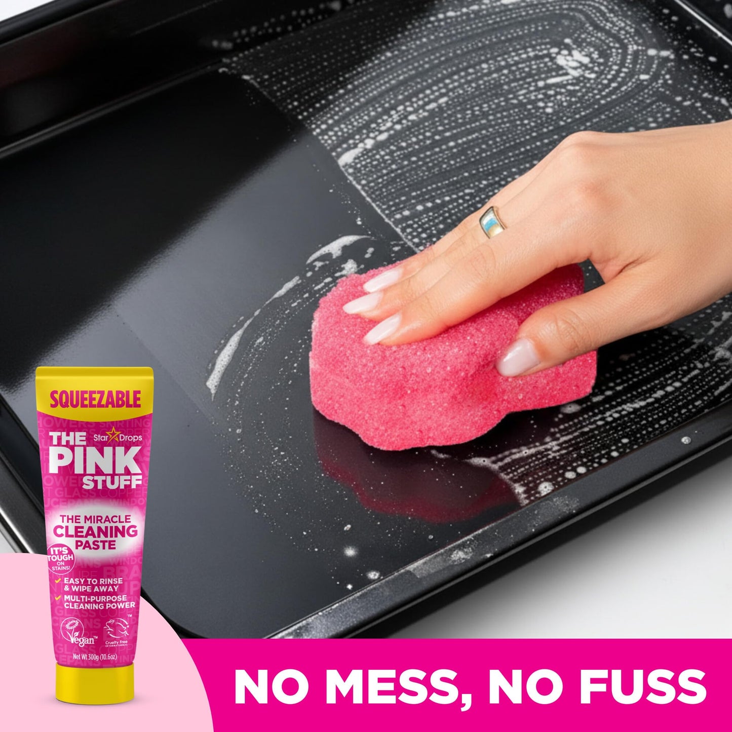 The Pink Stuff Squeezable Cleaning Paste 300g with SQeeZY Scrubber Sponge | Powerful Multi Purpose Surface Cleaner for Kitchen, Bathroom, Cookware, Tiles, Showers, and More
