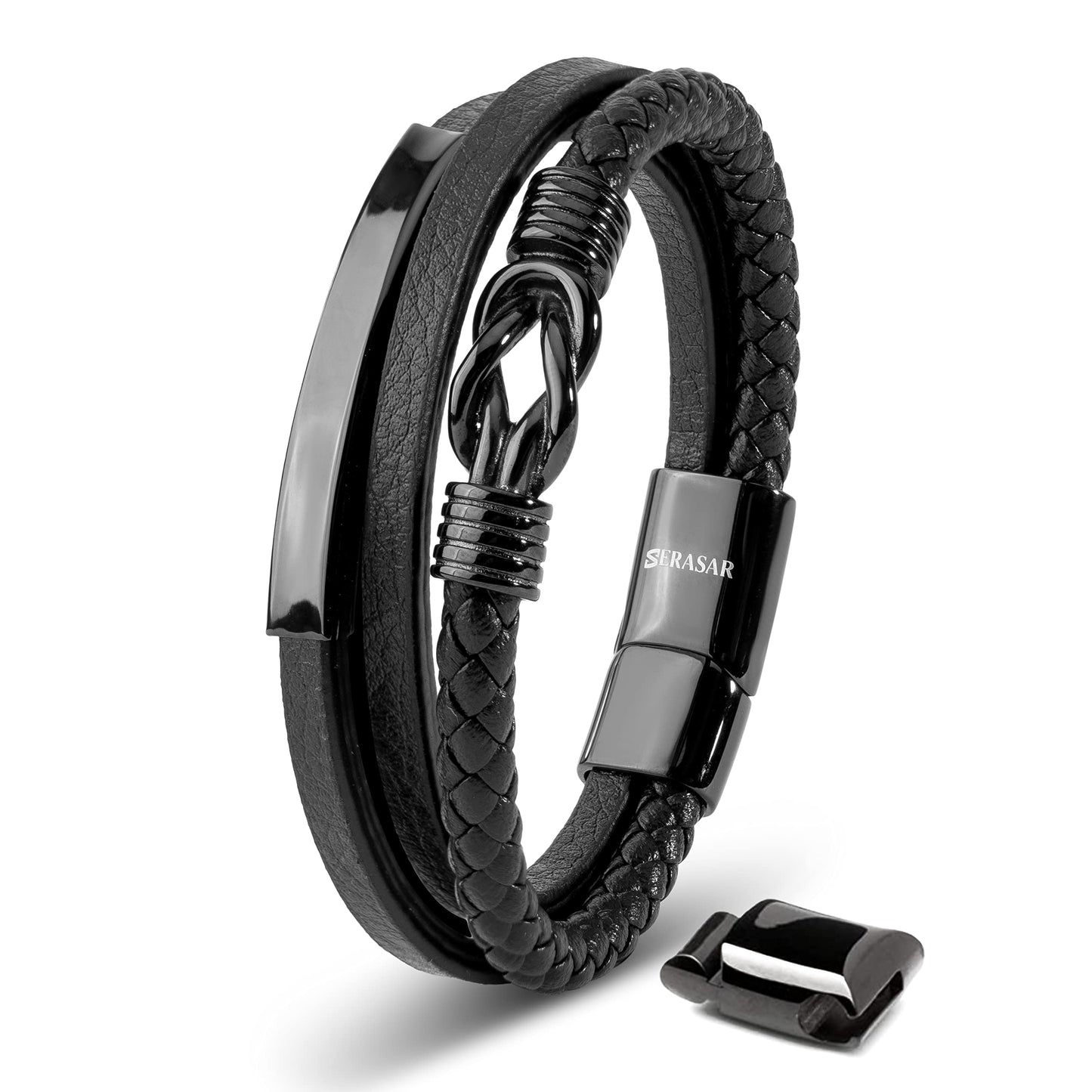 SERASAR Mens Original Leather Bracelet 20cm Black Men Gift Box Genuine Braided Adjust Able Magnetic Clasp Multi Layer Wrap Rope Man Mans Bracelets Jewelry Magnet Accessories