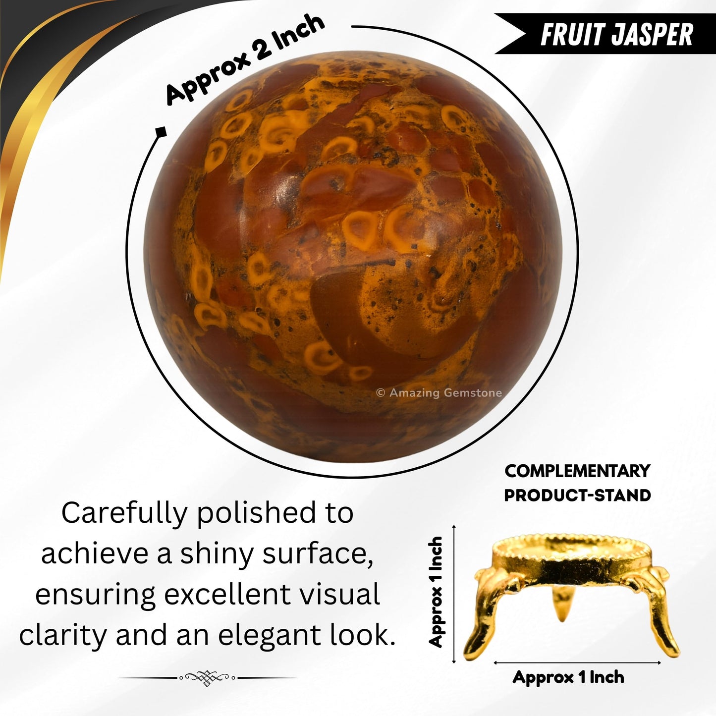 Amazing Gemstone Fruit Jasper Crystal Ball with Stand - 2 Inches Crystal Sphere Meditation Balls for Witchcraft and Decorative Balls