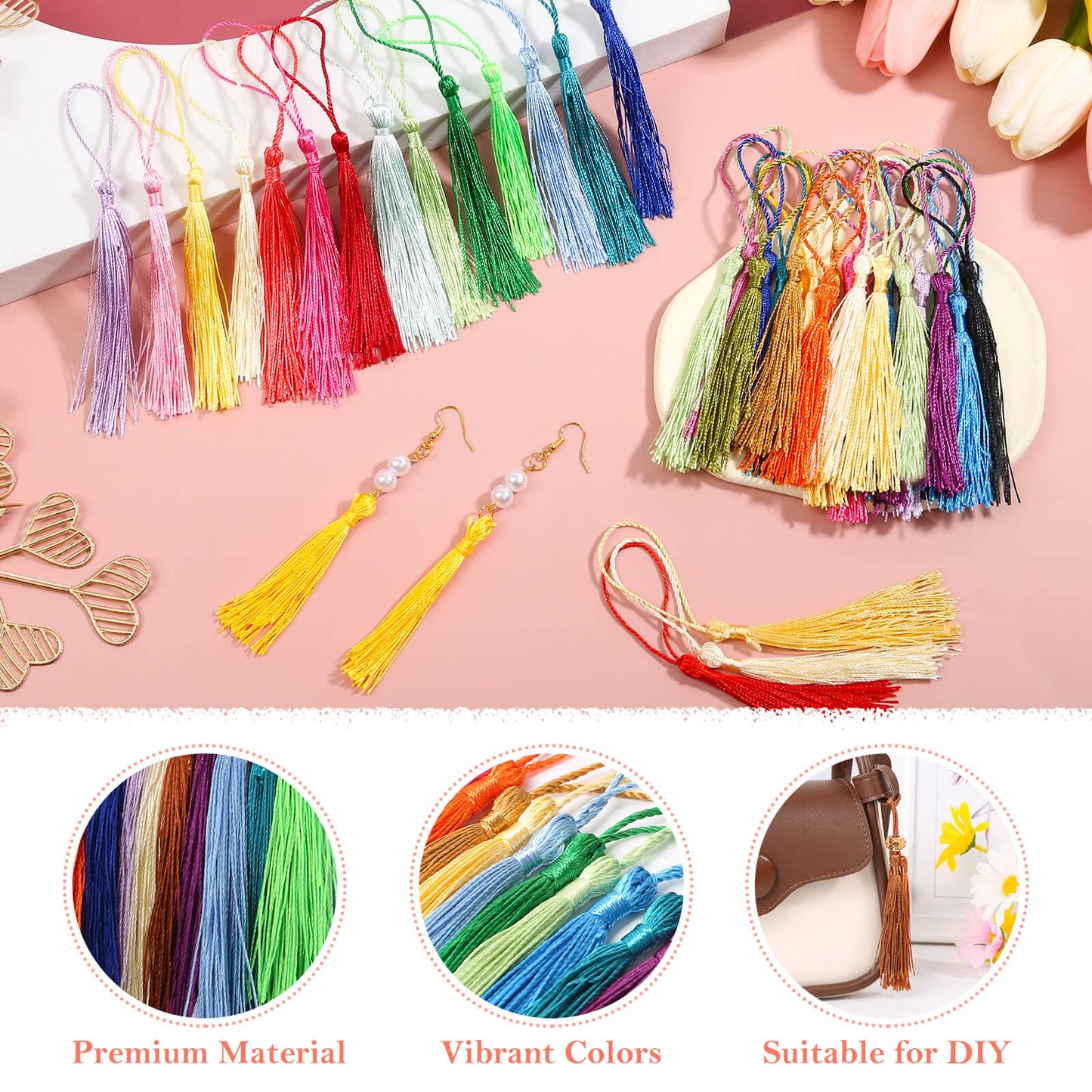 Bookmark Tassels Bulk, Cridoz 200Pcs Small Tassels Silky Handmade Soft Craft Mini Tassels with Loops for Bookmarks, DIY Crafts and Jewelry Making, 40 Colors