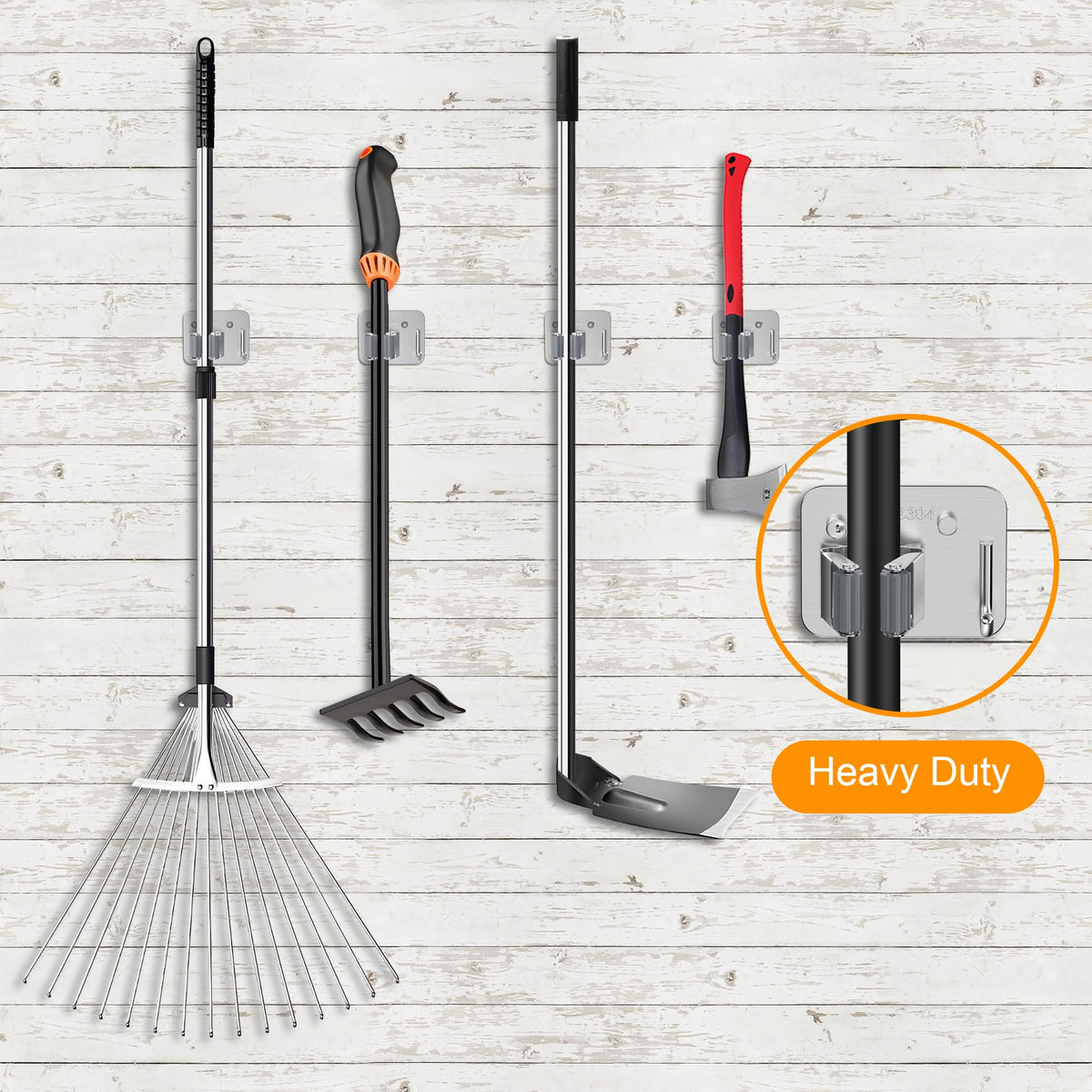 4 Pack Stainless Steel Heavy Duty Broom Holder Wall Mount with Hook (4 Count)