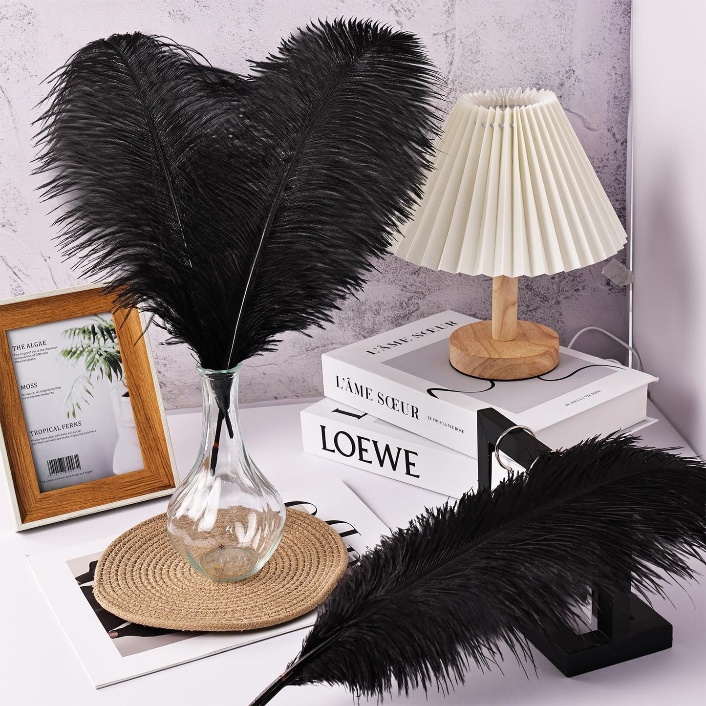 THARAHT Ostrich Feathers 90pcs Large Natural Bulk for Vase Crafts Wedding Party Centerpieces Christmas Tree Decoration Feathers,Black