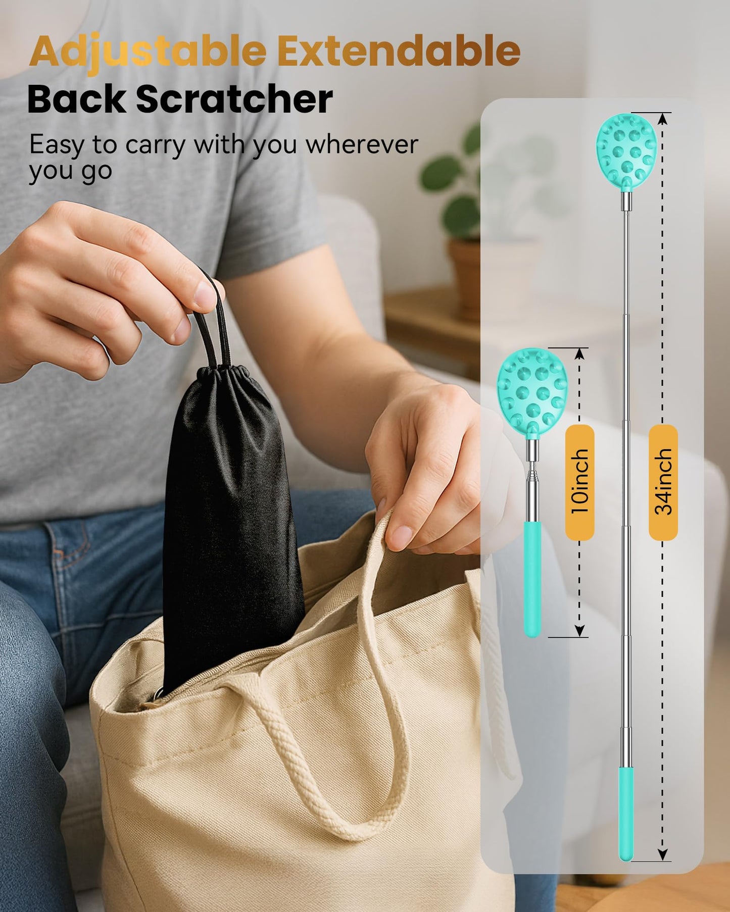 Telescoping Back Scratcher with 5 Detachable Heads, Valentines Day & Birthday Gifts for Men Women, Husband, Funny White Elephant Gifts for Adults with Gift Box