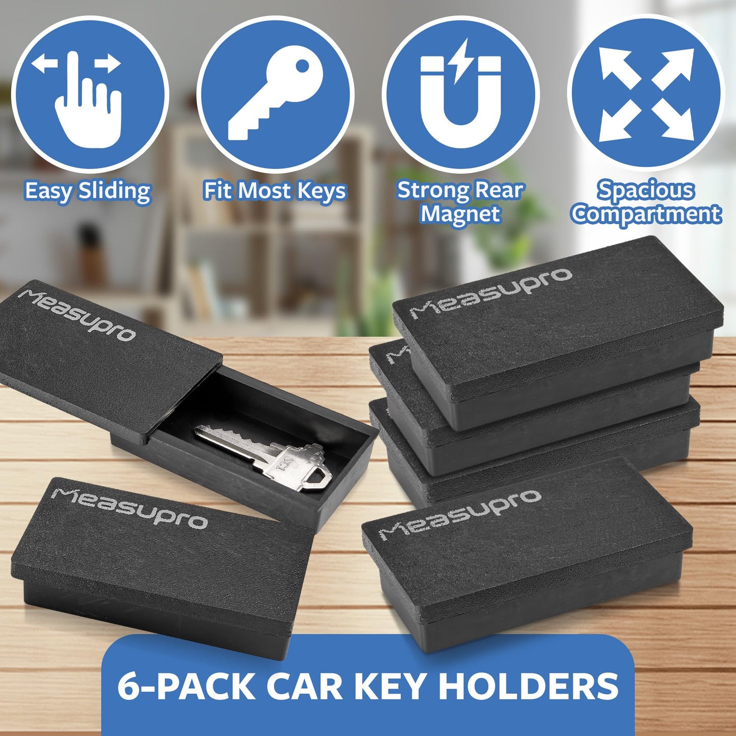 Measupro Magnetic Key Holder for Car 6 Pack - Under Car Spare Keys Hider Hide A Key for Your Car So You Never Lock Out Magnetic Key Plastic Boxes Store a Spare Key for Your Home Office - Rugged Black