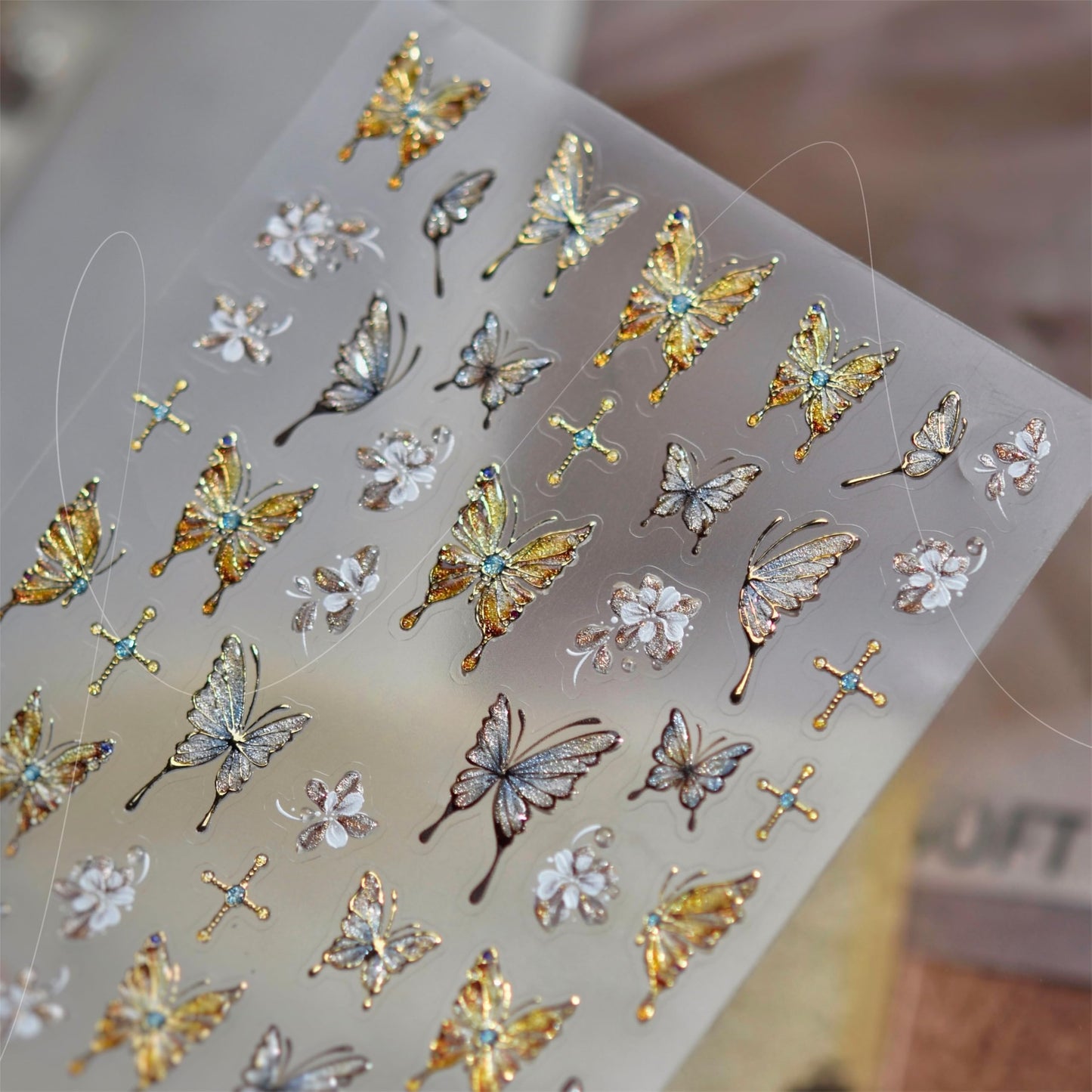 Phuryllic 3D Nail Stickers for Nail Art, Embossed Self-Adhesive Cute Nail Charms & Decals for DIY Nails, Easy-to-Apply Nail Design Supplies & Accessories for Home Manicure-Baroque Golden Butterfly