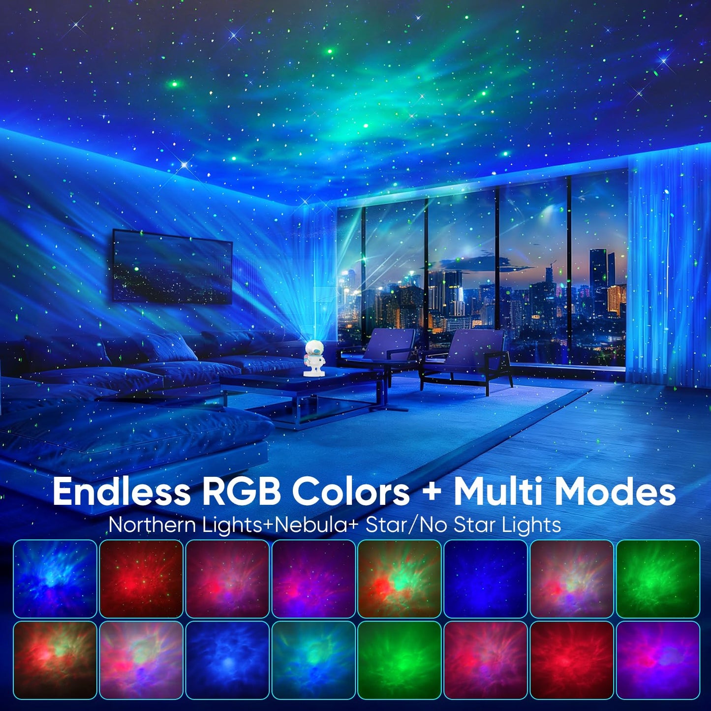 Astronaut Galaxy Star Projector Light, Aurora LED Night Light Lamp for Bedroom,Adults Kids Room Decor, Space Starry Nebula Ceiling Lighting Projector with Timer, Remote & APP Control, White Noise