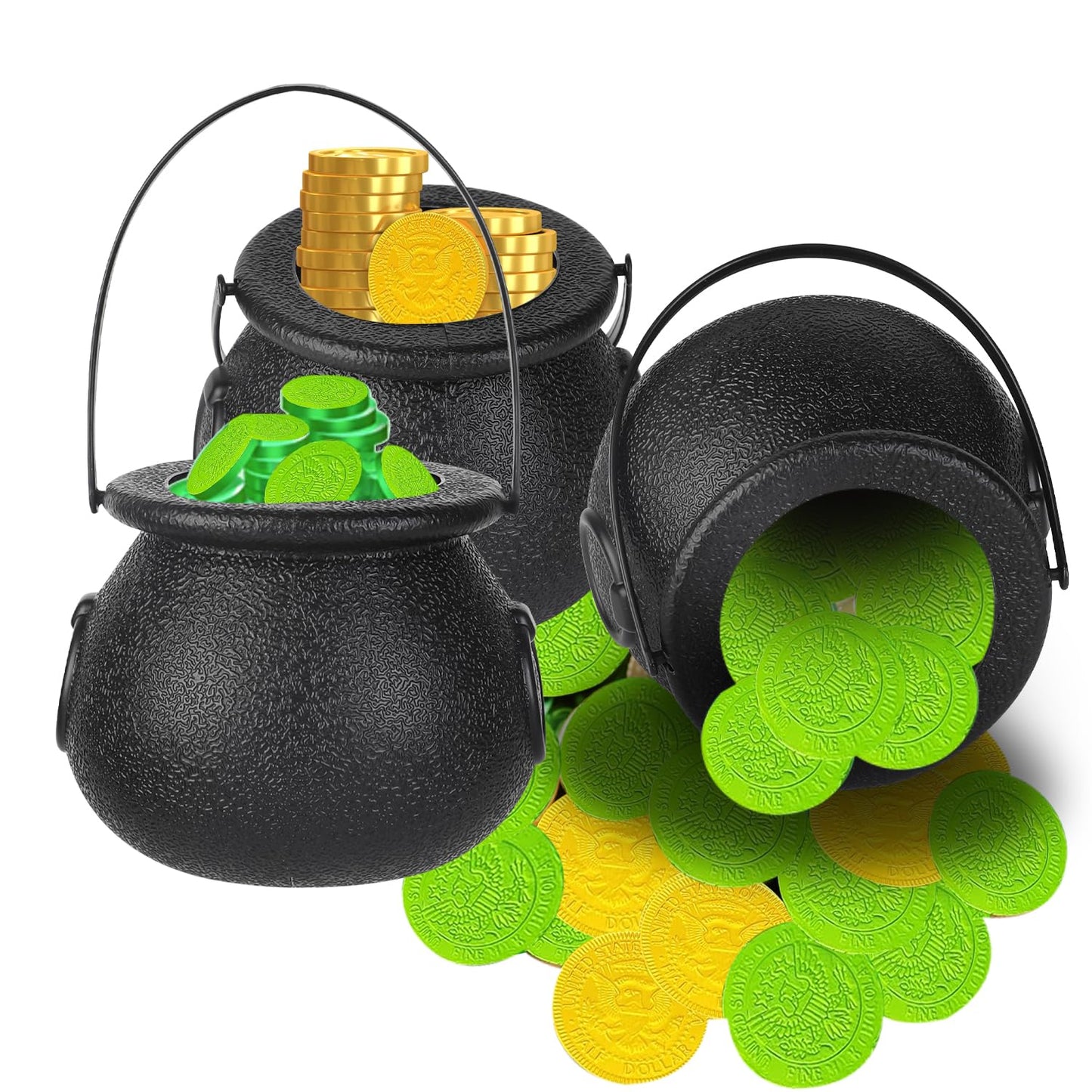Junware 12pcs Mini Cauldrons with Handle Halloween, Witch Mini Cauldron Multi-purposed, Plastic Cauldron Candy Holder for Halloween & St. Patrick’s Day Party Favors Decor, Halloween Pot