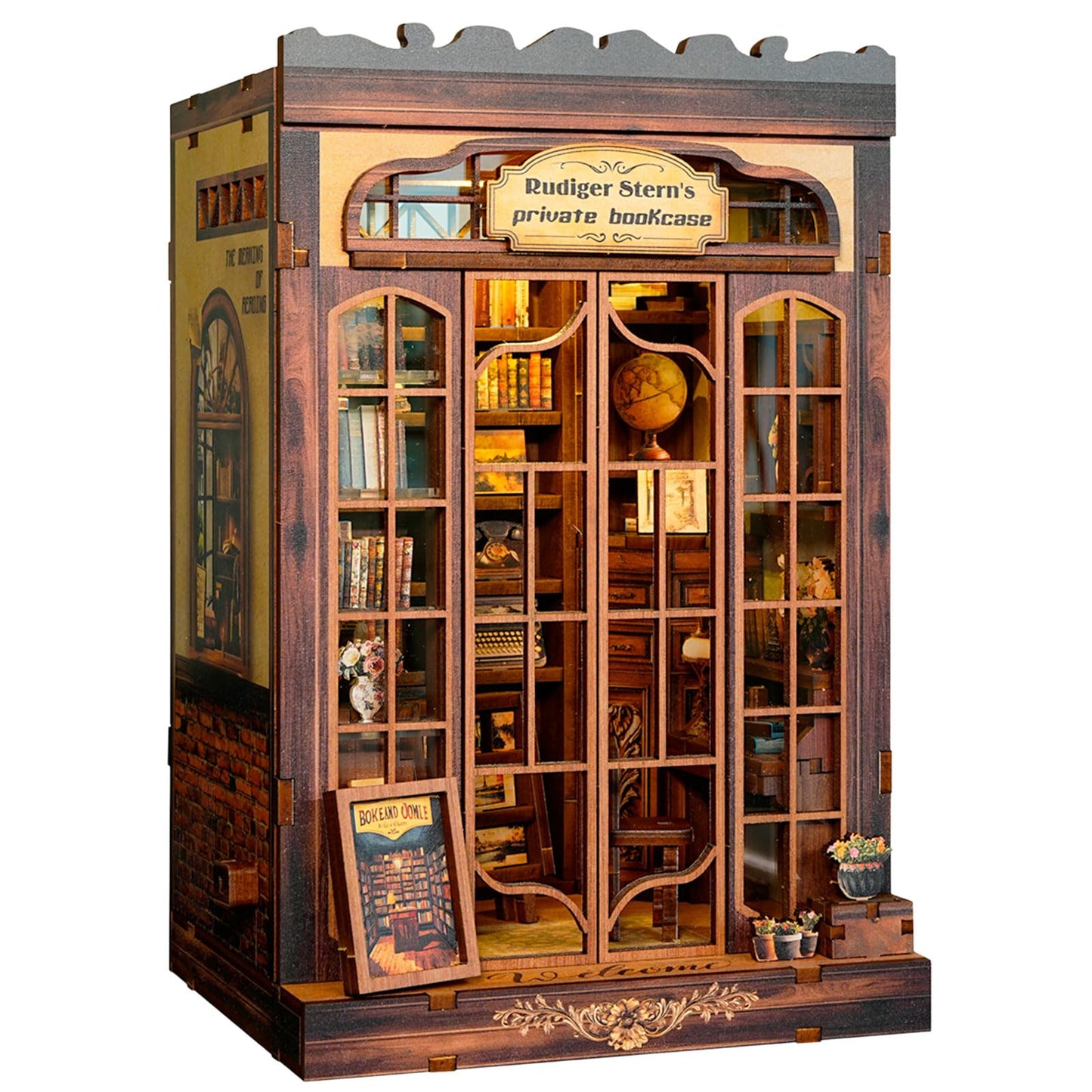 Book Nook Kit DIY Miniature Library Dollhouse, Wooden 3D Puzzle Bookshelf with LED Sensor Light, Bookend Decor for Adults and Teens （Bookcase）