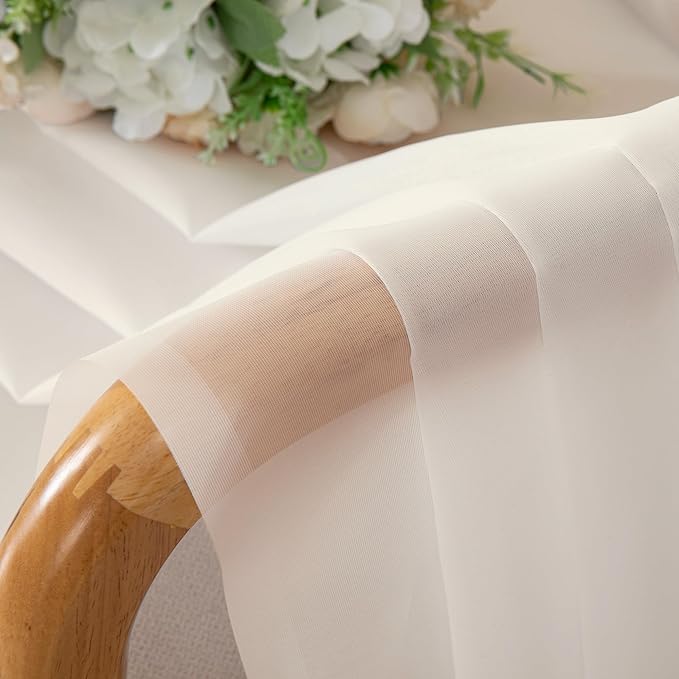 OVZME Cream Sheer Curtains 54 Inches Long 2 Panels - Soft Light Filtering Window Sheer Panels for Living Room/Bedroom, Top Dual Rod Pocket, 1 Pair, Each 42Wx54L Inches