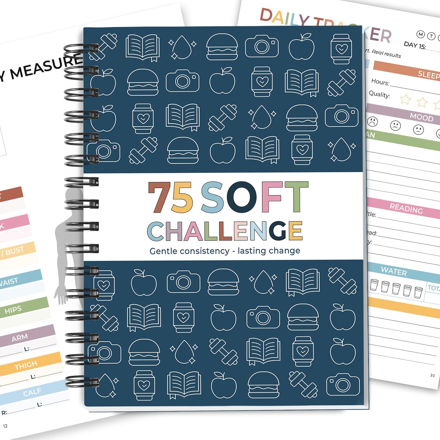HAMIEW 75 Soft Challenge Journal - A5 Spiral 75-Day Habit Tracker Planner, 108-Page Full-Color Daily Logs, Weekly Reviews, Meal Water Workout Reading Tracker